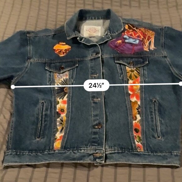 Venezia Jean Jacket size 14 / 16 asian design patches like new women - I1297 - Picture 7 of 13